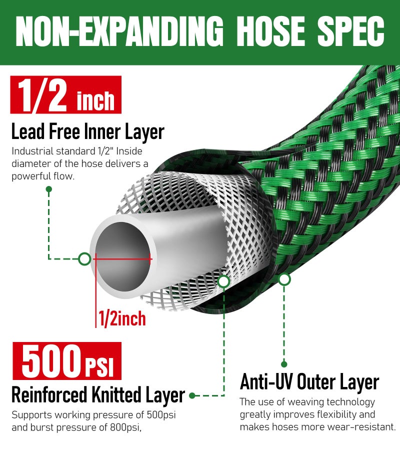 EOOIO NON-EXPANDABLE Garden Hose 25 ft  Heavy Duty Flexible Water Hose  Kink Resistant Lightweight Hybrid Hose with Durable Fabric Skin  Leakproof Hose Male to Female Fittings - Image 2